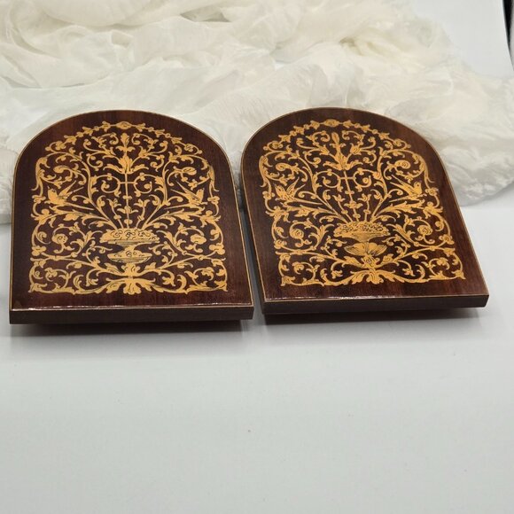 Pair of Vintage Sorrento Marquetry Folding Bookend with Hinges, Inlaid Wood - Picture 10 of 15